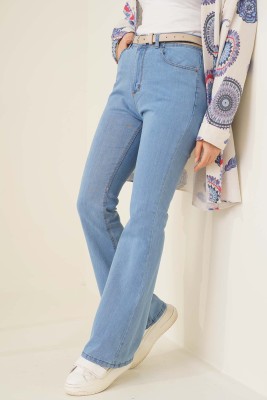 Pazarium - İspanyol Paça Yüksek Bel Açık Kot Jean Pantolon