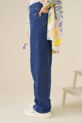 Boru Paça Orta Kot Jean Pantolon - Thumbnail