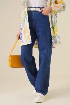 Boru Paça Orta Kot Jean Pantolon - Thumbnail