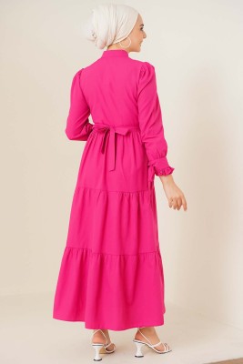 Broş Süslemeli Fuşya Elbise - Thumbnail