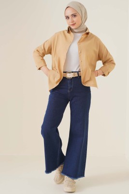 Kısa Püsküllü Kot Pantolon Koyu Kot - Thumbnail