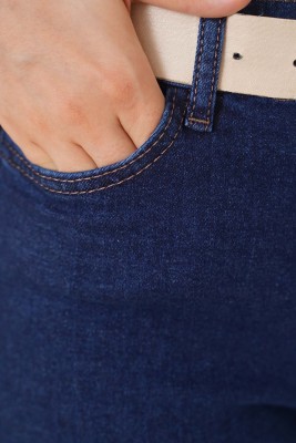 Kısa Püsküllü Kot Pantolon Koyu Kot - Thumbnail