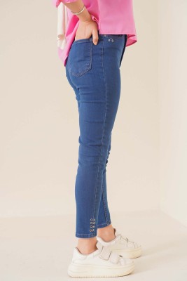 Dar Paça Halka Detaylı Koyu Kot Pantolon - Thumbnail