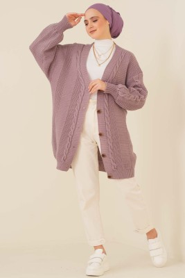 Önden Düğmeli Örgü Hırka Magenta - Thumbnail