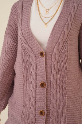 Önden Düğmeli Örgü Hırka Magenta - Thumbnail