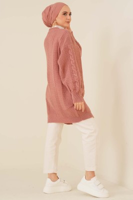 Önden Düğmeli Örgü Hırka Gül Kurusu - Thumbnail