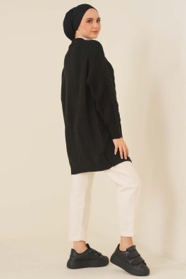 Önden Düğmeli Örgü Hırka Siyah - Thumbnail