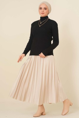 Yarım Boğazlı Fitilli Kazak Siyah - Thumbnail