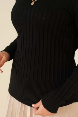 Yarım Boğazlı Fitilli Kazak Siyah - Thumbnail