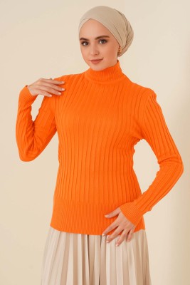 Yarım Boğazlı Fitilli Kazak Oranj - Thumbnail