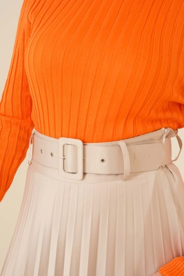 Yarım Boğazlı Fitilli Kazak Oranj - Thumbnail