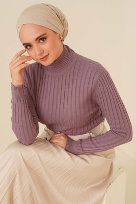 Yarım Boğazlı Fitilli Kazak Lila - Thumbnail