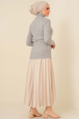 Yarım Boğazlı Fitilli Kazak Gri - Thumbnail