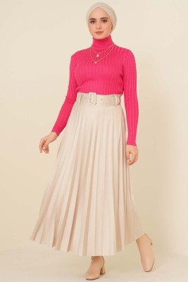 Yarım Boğazlı Fitilli Kazak Fuşya - Thumbnail