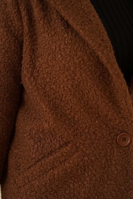 Önü Düğmeli Cepli Kahve Kaban - Thumbnail