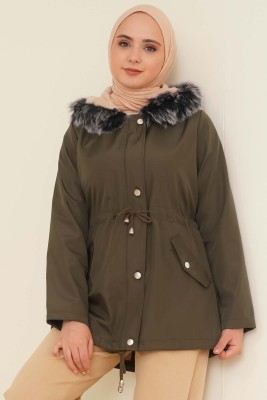 Pazarium - İçi Kürklü Kısa Mont Haki