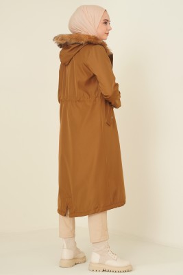 Beli Büzgülü Kürklü Mont Taba - Thumbnail