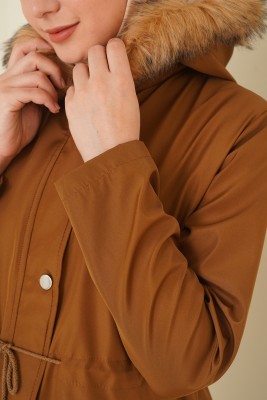 Beli Büzgülü Kürklü Mont Taba - Thumbnail