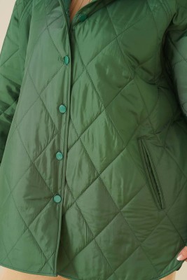 Kapşonlu Kapitone Mont Yeşil - Thumbnail