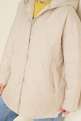 Kapşonlu Kapitone Mont Taş - Thumbnail