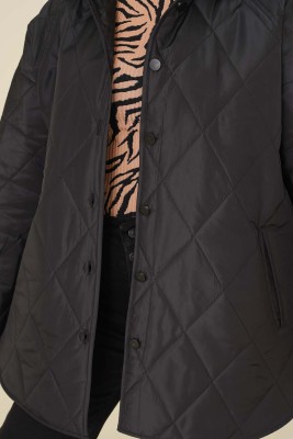 Kapşonlu Kapitone Mont Siyah - Thumbnail