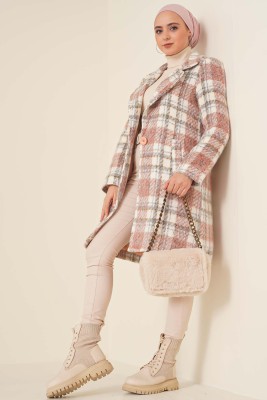 Astarlı Tek Düğmeli Kaban Pudra - Thumbnail