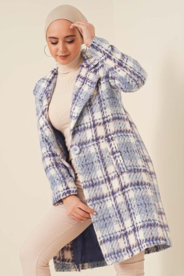 Astarlı Tek Düğmeli Kaban Buz Mavisi - Thumbnail