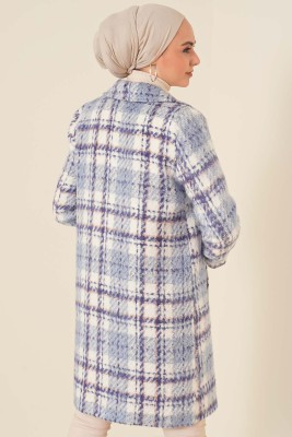 Astarlı Tek Düğmeli Kaban Buz Mavisi - Thumbnail