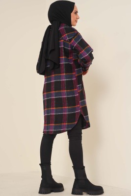 Ekose Desen Uzun Tunik Pembe - Thumbnail