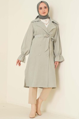 Kuşaklı Düğmeli Trençkot Mint - Thumbnail