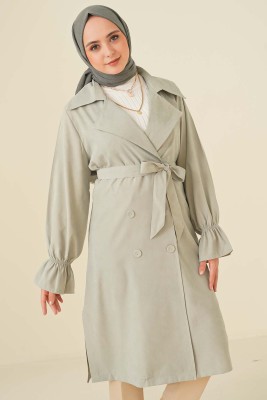 Kuşaklı Düğmeli Trençkot Mint - Thumbnail