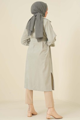 Kuşaklı Düğmeli Trençkot Mint - Thumbnail