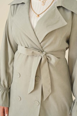 Kuşaklı Düğmeli Trençkot Mint - Thumbnail