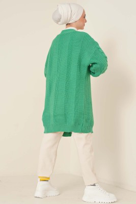Önden Düğmeli Örgü Hırka Zümrüt Yeşili - Thumbnail