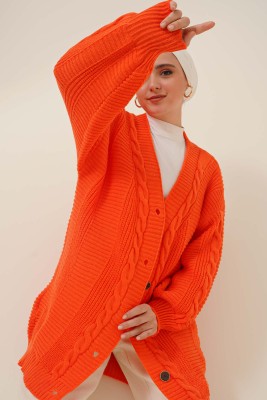 Önden Düğmeli Örgü Hırka Oranj - Thumbnail