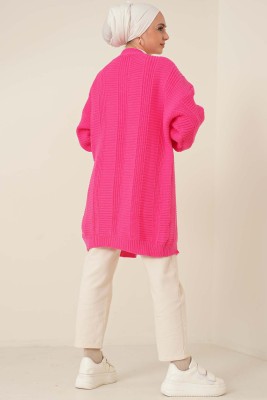 Önden Düğmeli Örgü Hırka Fuşya - Thumbnail