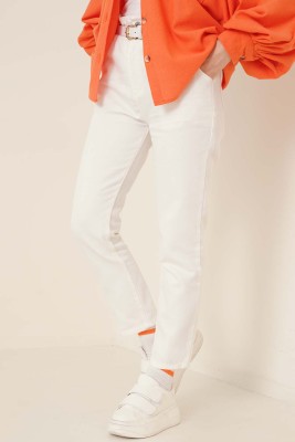 Beli Lastikli Keten Pantolon Ekru - Thumbnail