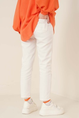 Beli Lastikli Keten Pantolon Ekru - Thumbnail