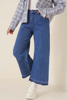 Pazarium - Kısa Püsküllü Kot Pantolon Orta Kot