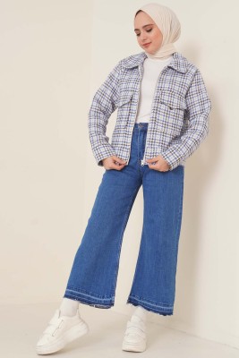 Kısa Püsküllü Kot Pantolon Orta Kot - Thumbnail