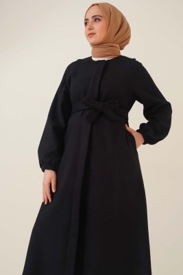 Patlı Düğmeli Kaşe Kaban Siyah - Thumbnail