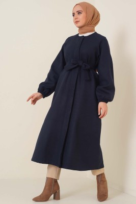 Patlı Düğmeli Kaşe Kaban Lacivert - Thumbnail