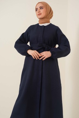 Patlı Düğmeli Kaşe Kaban Lacivert - Thumbnail