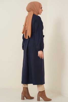 Patlı Düğmeli Kaşe Kaban Lacivert - Thumbnail