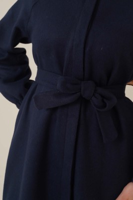 Patlı Düğmeli Kaşe Kaban Lacivert - Thumbnail