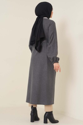 Patlı Düğmeli Kaşe Kaban Füme - Thumbnail