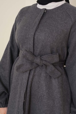 Patlı Düğmeli Kaşe Kaban Füme - Thumbnail