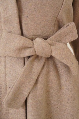 Kuşaklı Gizli Düğmeli Kaban Bej - Thumbnail