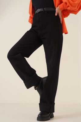 Boru Paça Siyah Jean Pantolon - Thumbnail