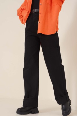 Boru Paça Siyah Jean Pantolon - Thumbnail